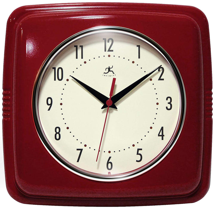 Infinity Instruments Quadratische Wanduhr mit Quarz-Uhrwerk, geräuschlos, 22,9 cm Antik rot, Rot