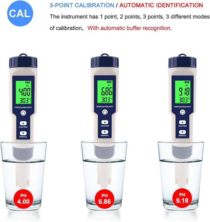 Digitales Salzgehaltmessgerät, EZ-9909 5-in-1 5-in-1-Salzgehalt-PH-Temp-EC- und TDS-Messgerät Wasser
