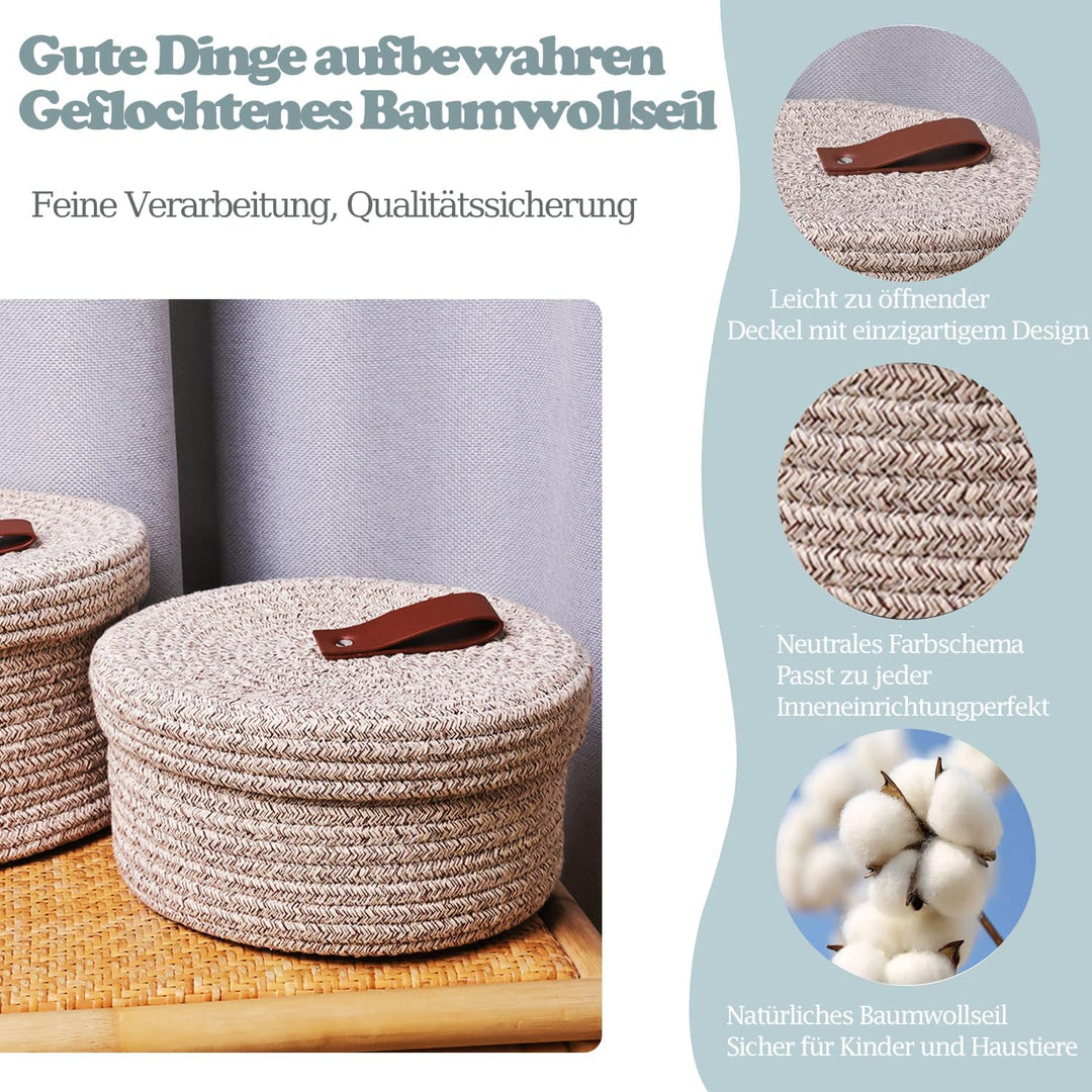 2 STÜCKE Kosmetik Aufbewahrungskorb mit Deckel Aufbewahrungsbox Natürliches Baumwollgarn Weiss, Weis