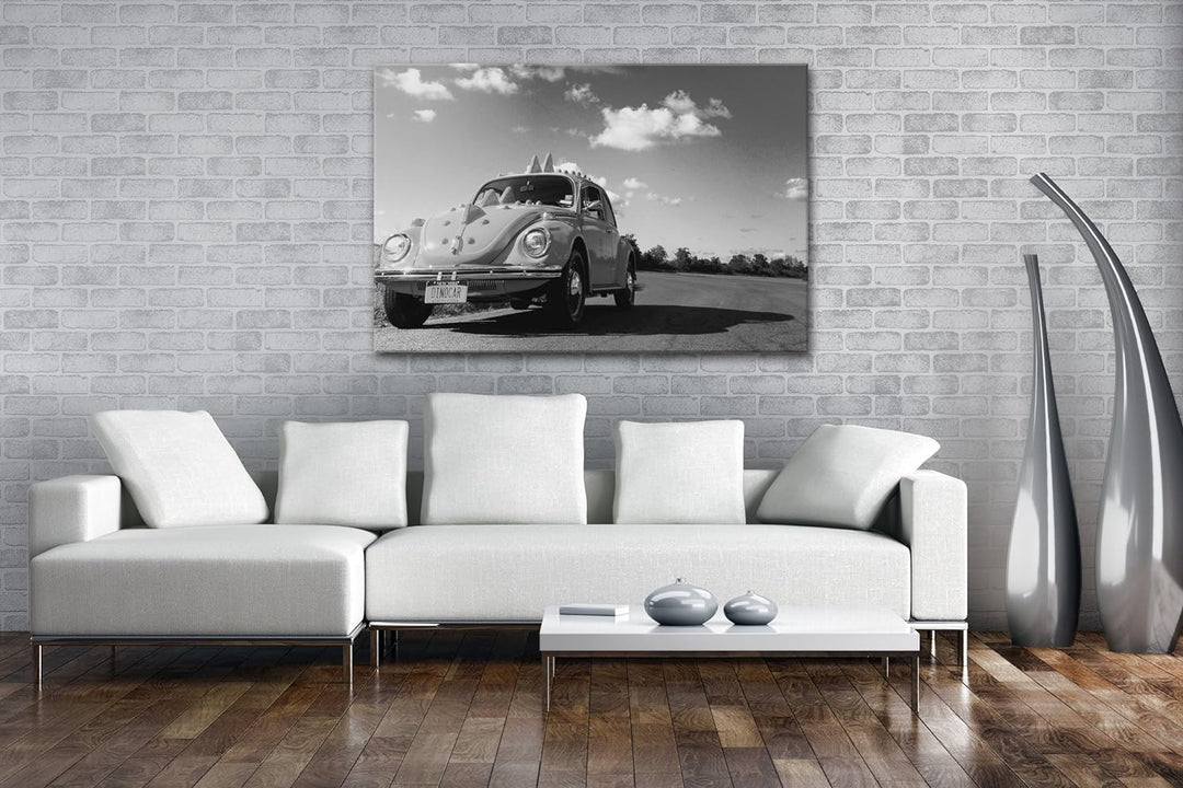 deyoli Käfer mit Dinosaurier Motiv Effekt: Schwarz/Weiss im Format: 80x60 als Leinwandbild, Motiv fe