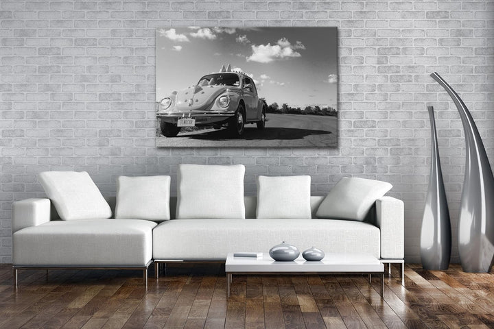 deyoli Käfer mit Dinosaurier Motiv Effekt: Schwarz/Weiss im Format: 80x60 als Leinwandbild, Motiv fe