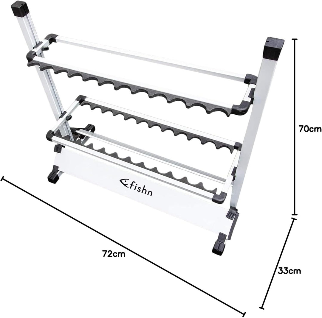 FISHN® Rutenständer für 24 Angelruten aus hochwertigem Aluminium, Rutenhalter, Angelrutenhalter - 72