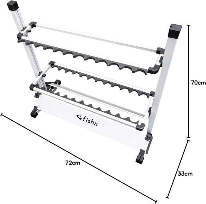 FISHN® Rutenständer für 24 Angelruten aus hochwertigem Aluminium, Rutenhalter, Angelrutenhalter - 72