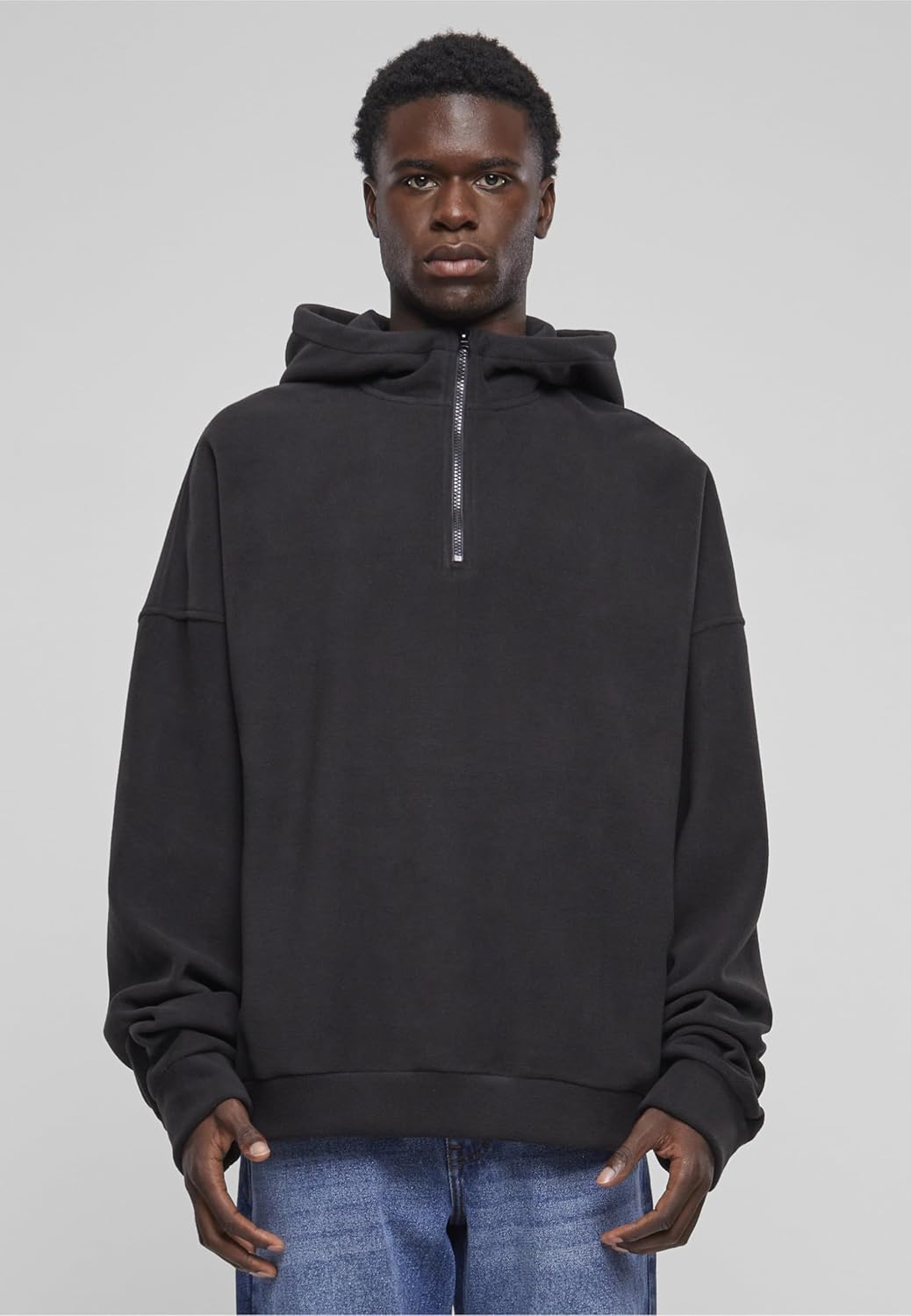 Urban Classics Herren Oversized Polar Fleece Half Zip Hoody Kapuzenpullover XL Schwarz, XL Schwarz