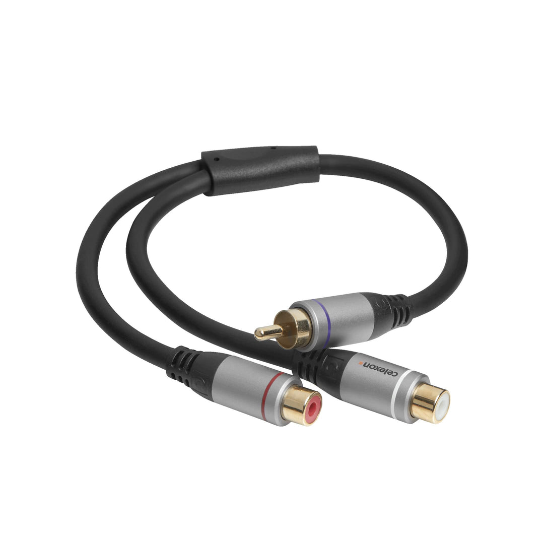 celexon Professional Cinch auf 2x Cinch M/F Audioadapter - Kupferleiter, 3-fach geschirmt, PVC Mante