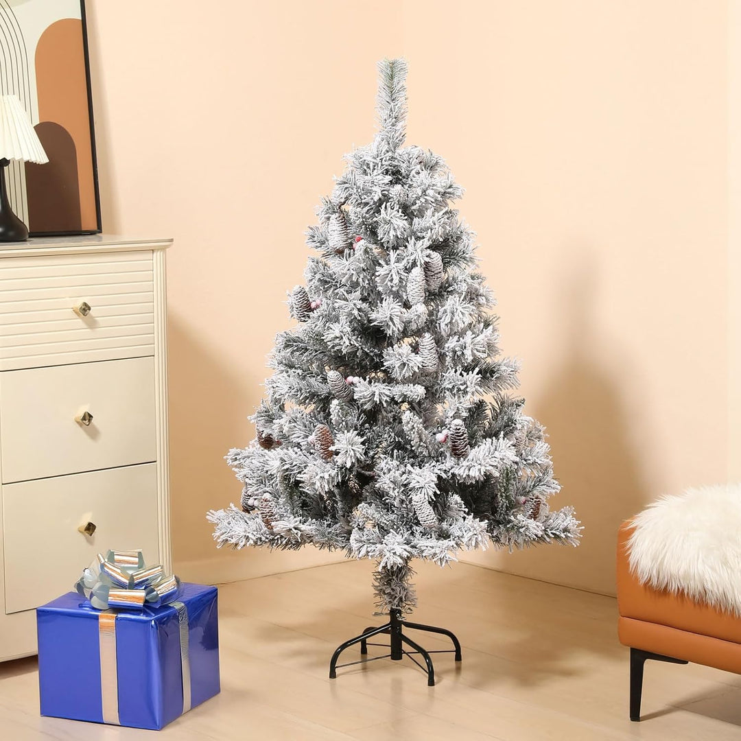 SVITA Künstlicher Weihnachtsbaum 150cm Weiss klappbar mit 371 Zweig-Spitzen inkl. Metall Ständer Chr