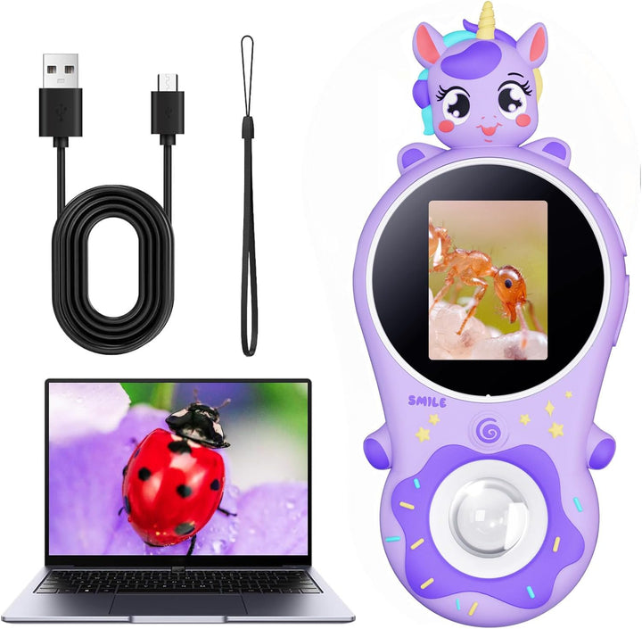 Ashfly Taschen-mikroskop für Kinder, 2,0" IPS-Bildschirm 200X Handy mikroskop, 8 LEDs USB-Anschluss