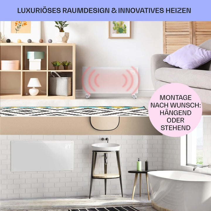 Klarstein Elektroheizung, Konvektor-Heizung mit Bodenrollen, Mobile Elektroheizung Energiesparend, L