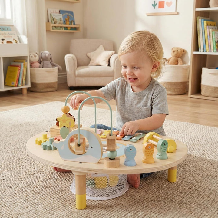FANTASK Holz Aktivitätstisch, Montessori Motoriktisch für Kinder ab 1 Jahr, Lernspielzeug mit Motori