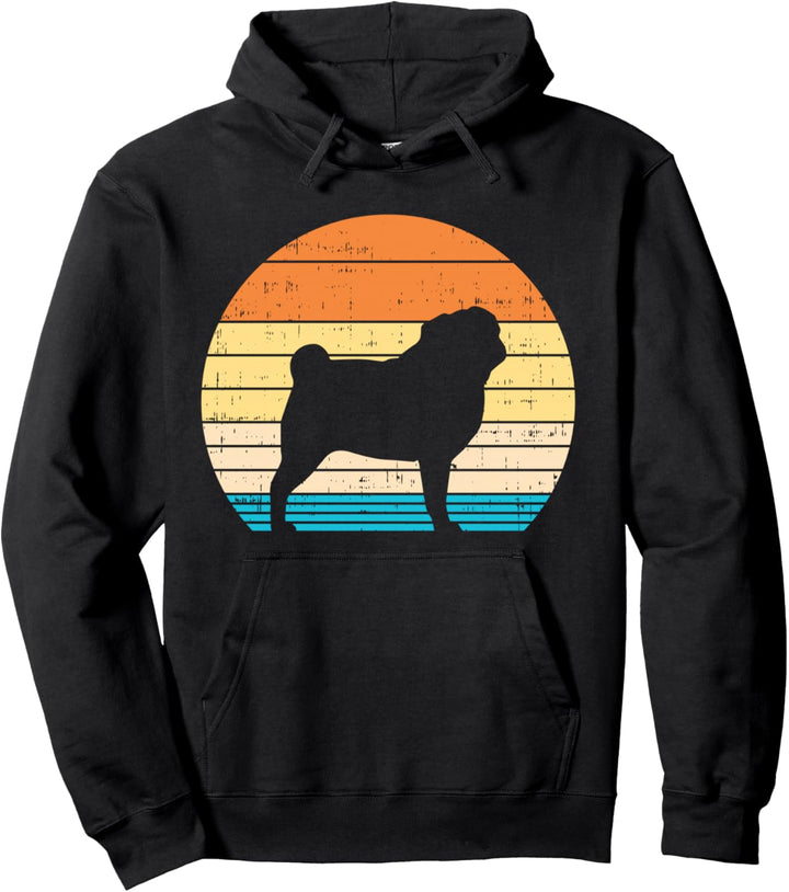 Pug Sunset Retro Animal Pet Dog Lover Owner Men Women Gift Pullover Hoodie