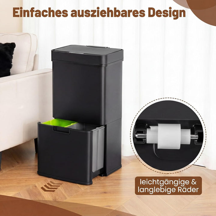COSTWAY 72L Mülleimer 4 Fächer, elektrischer Abfalleimer mit Sensor, Mülltrennsystem 2 x 11L + 3,5L