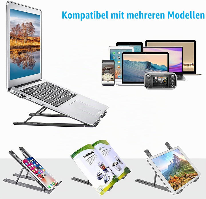 OUGEP Laptop Ständer, Faltbar Höhenverstellbar Laptopständer Tragbarer Notebook Ständer, Kompatibel