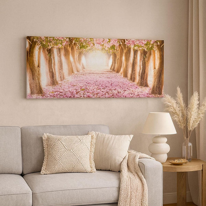 Wandbilder Dekoration Wohnzimmer Baum Blumen Kirsche Natur Panorama Bilder auf Leinwand 120x50cm Lei
