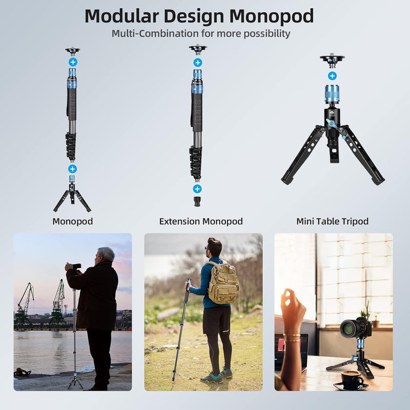 SIRUI P-325FL Carbon Fiber Kamera Wanderstock Einbeinstativ Monopod mit Standfuss, 170cm leichte,Tel