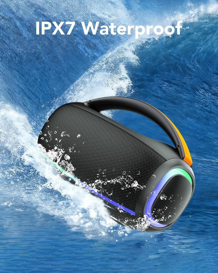 Bluetooth Lautsprecher mit Licht, Musikbox Bluetooth, Dualen Bass-Treibern, IPX7 Waterproof, TWS, AU
