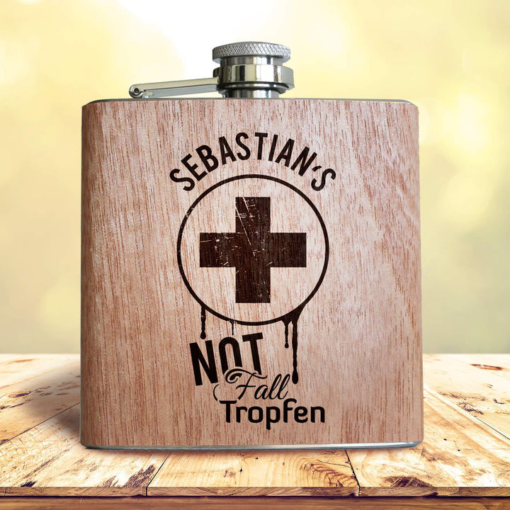 Holz Flachmann Notfalltropfen, mit persönlicher Namens Gravur! Lustige und individuelle Geschenk Ide