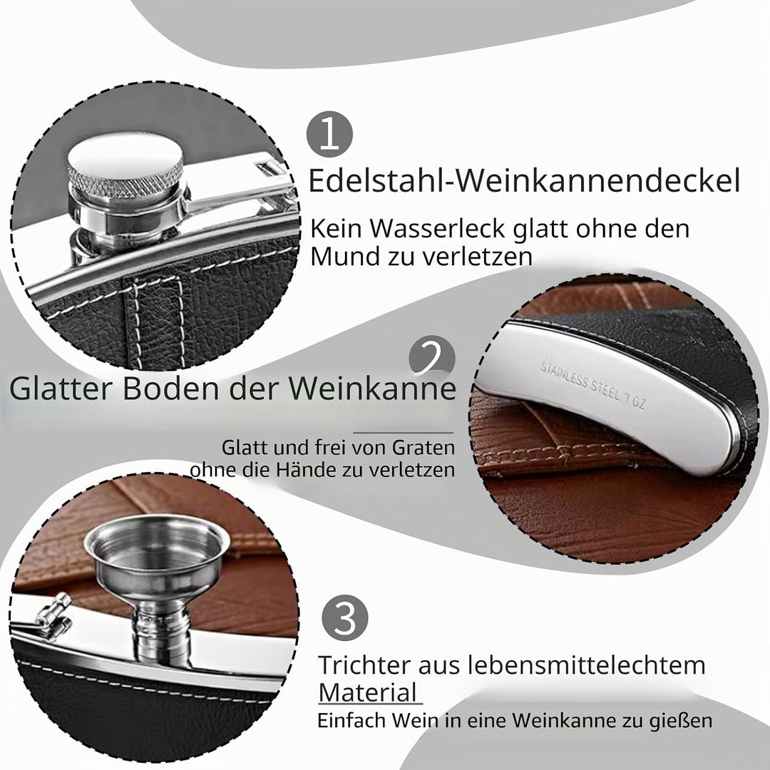 DALAETUS 2 Stück 8oz Edelstahl Flachmann Set mit 2 Trichter &amp; 4 Weinglas &amp; 1 ledertasche mit reissve