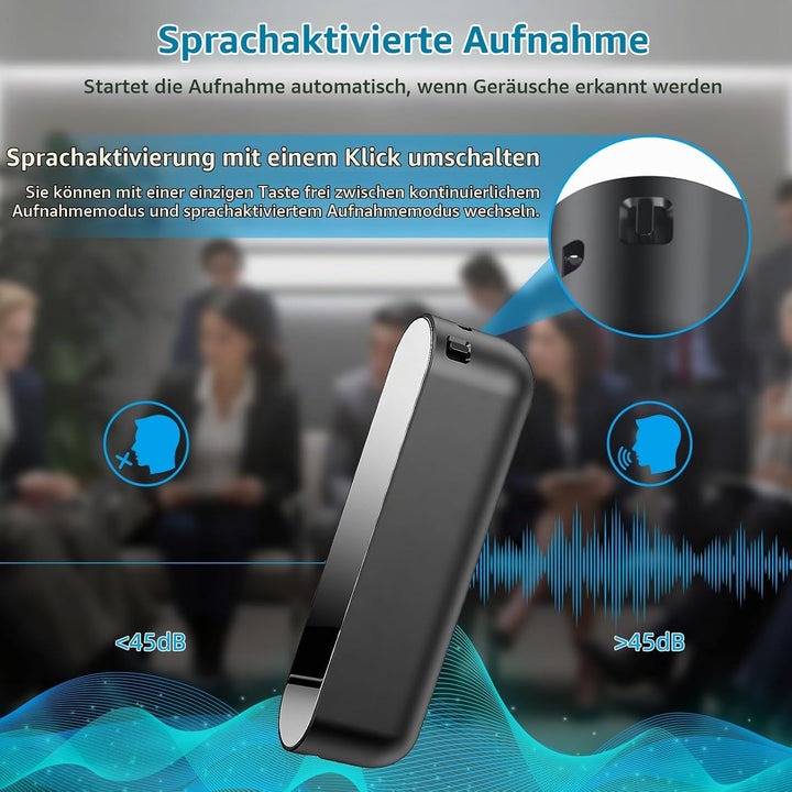 Diktiergerät Aufnahmegerät, 40 Tage Daueraufnahme Diktiergerät Abhörgerät mit DSP Rauschunterdrückun