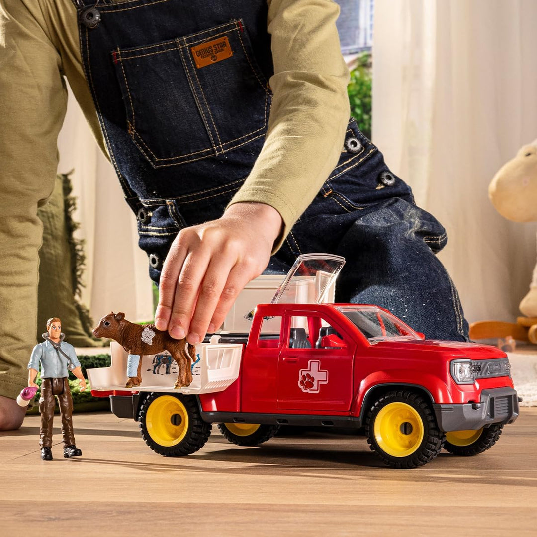 schleich FARM WORLD | Tierarzteinsatz auf dem Bauernhof 42727 | Set inkl. Pick-up, Tierarzt, Kuh & Z