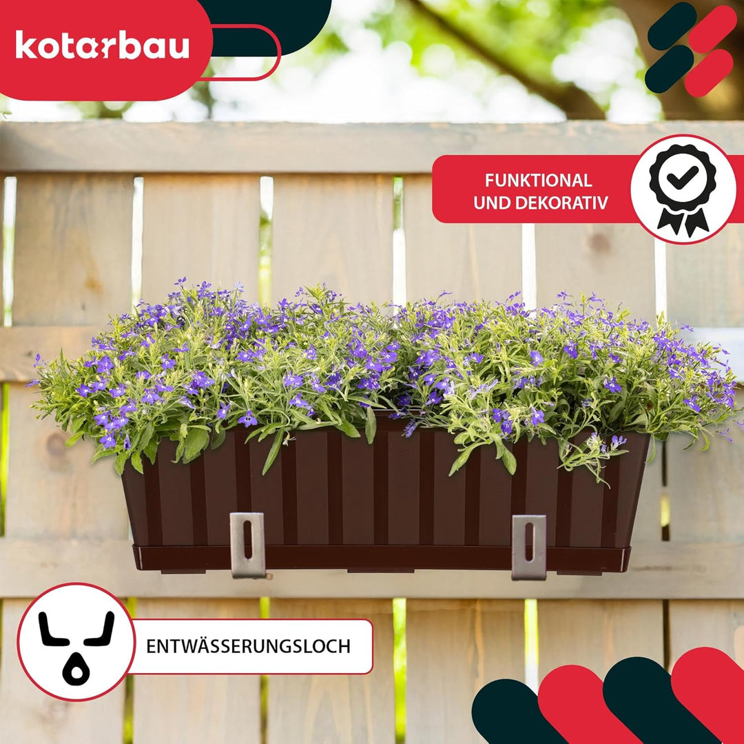 KOTARBAU® 6er Set Blumenkasten - Blumentopf für Balkon - 50 x 18 x 14 cm - Braun - Balkonkasten Balk