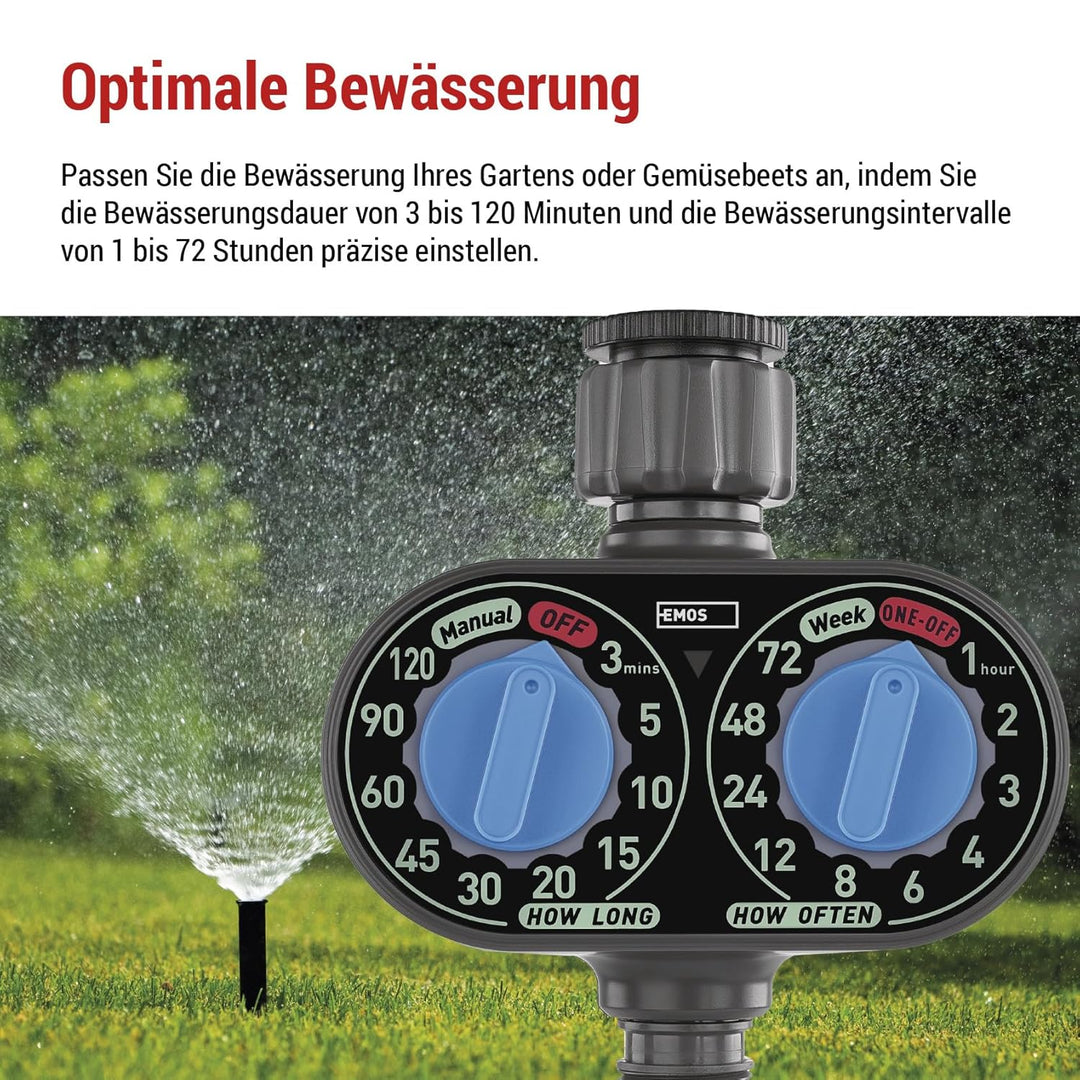 EMOS - mechanische Bewässerungsuhr mit 1 Ausgang - batteriebetriebene Bewässerungssteuerung bis 8bar