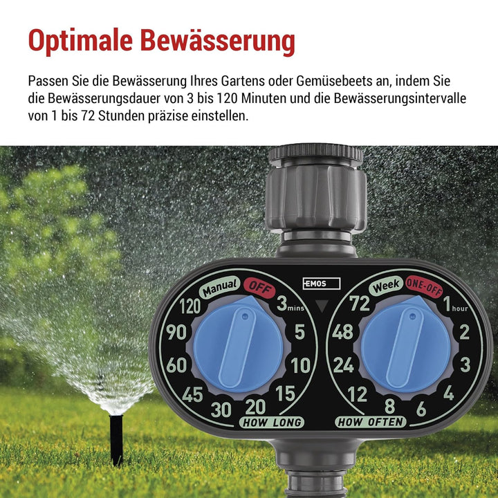 EMOS - mechanische Bewässerungsuhr mit 1 Ausgang - batteriebetriebene Bewässerungssteuerung bis 8bar