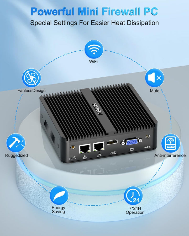 FANPEEC Lüfterloser Mini PC J5005 (bis zu 2,80 GHz) 16GB DDR4 512GB MSATA SSD, Industrie PC HD + VGA