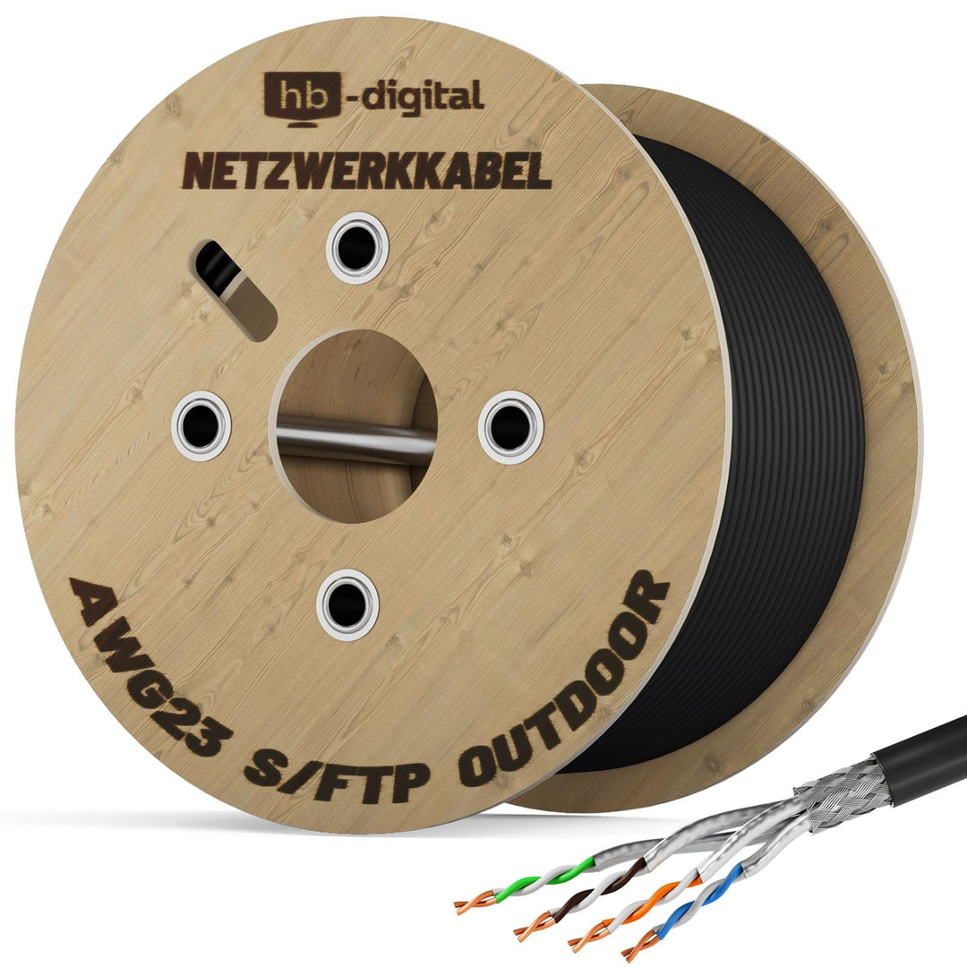 HB-DIGITAL 500m CAT 7 Netzwerkkabel Outdoor - Schwarz 500m Outdoor, 500m Outdoor