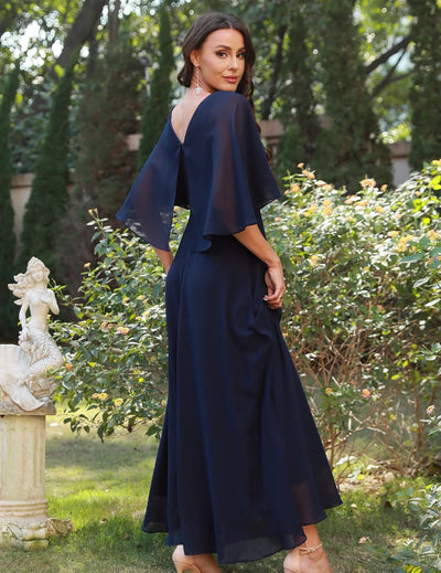 DRESSTELLS Damen Abendkleider Hochzeitsgast Chiffon Cape Ärmel Brautjungfer Kleider Cocktailkleid fü