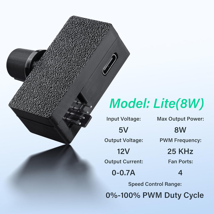 SinLoon 8W 4-Pin PWM Lüfterregler, mit 4-Pin 1-zu-5 Lüfter-Hub und Typ-C Stromkabel und Drehgeschwin