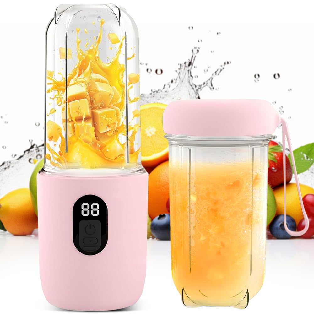Tragbarer Mixer Smoothie Maker, 500 ml Mixer Smoothie Maker to Go mit Digitalanzeige, 16-Blatt, USB