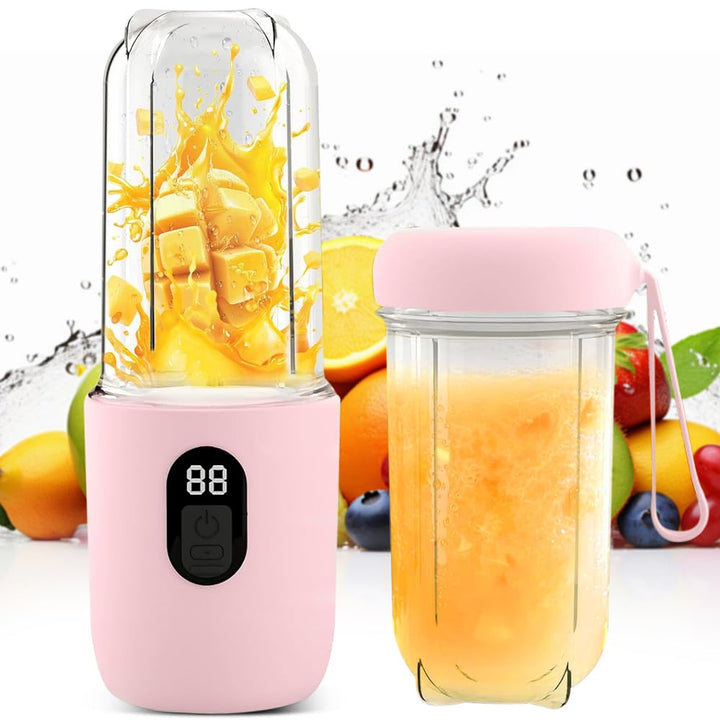 Tragbarer Mixer Smoothie Maker, 500 ml Mixer Smoothie Maker to Go mit Digitalanzeige, 16-Blatt, USB