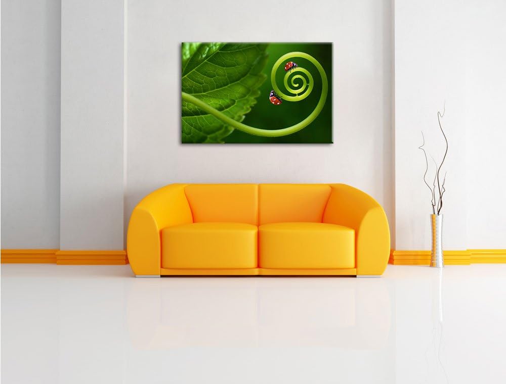 Pixxprint Zwei Marienkäfer auf einem Stängel als Leinwandbild/Grösse: 100x70 / Wandbild/Kunstdruck/f