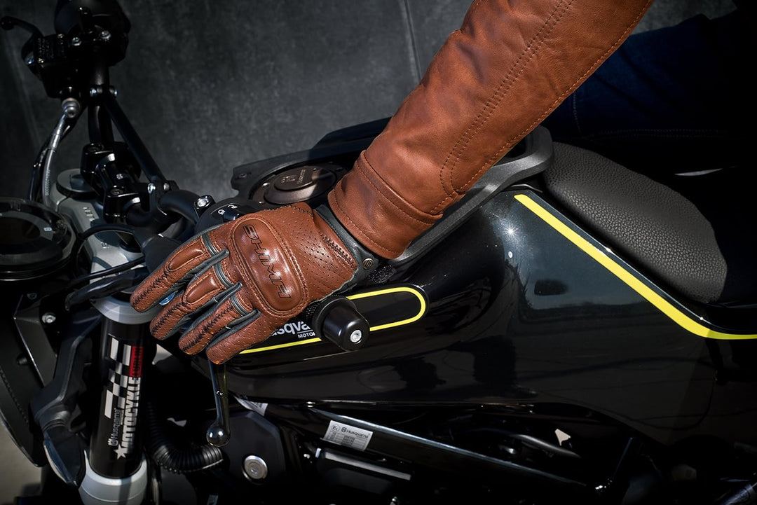 SHIMA Caliber Motorradhandschuhe Damen Herren - Klassische, Vintage, Sommer mit Protektoren S Braun