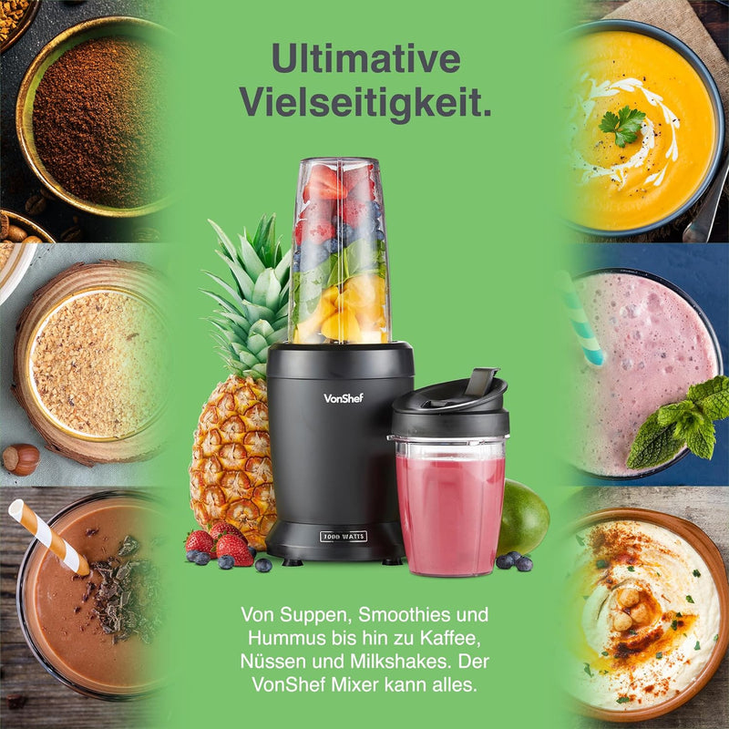 VonShef Personal Blender Multifunktionaler, leistungsstarker Smoothie-Mixer für Obst, Gemüse, Shakes