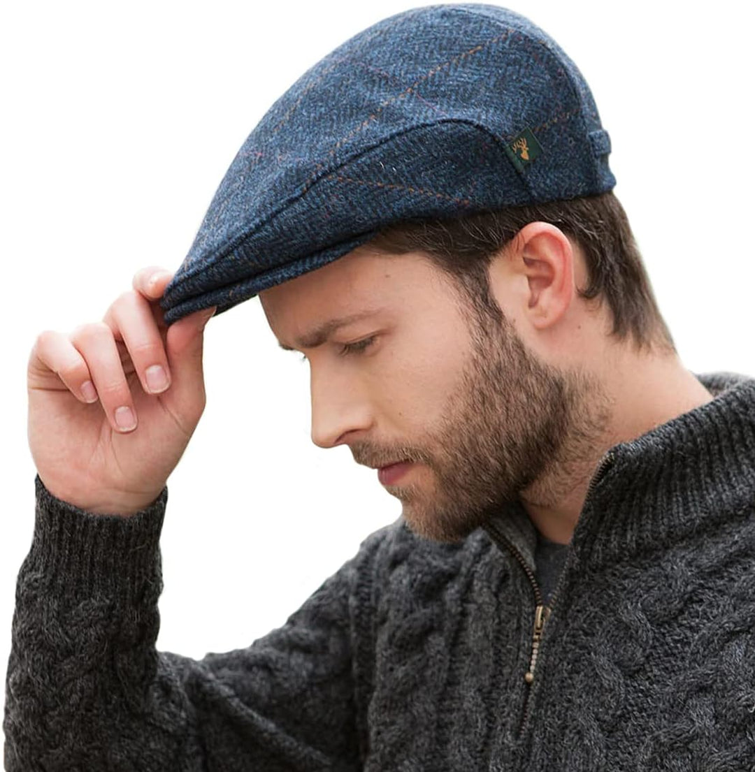 Mucros Weavers Herren Flat Flache Kappe M Blaues Fischgrätenmuster, M Blaues Fischgrätenmuster