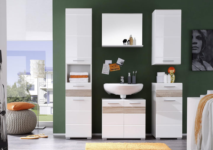 trendteam smart living - Hochschrank Schrank - Badezimmer - Mezzo - Aufbaumass (BxHxT) 37 x 182 x 31