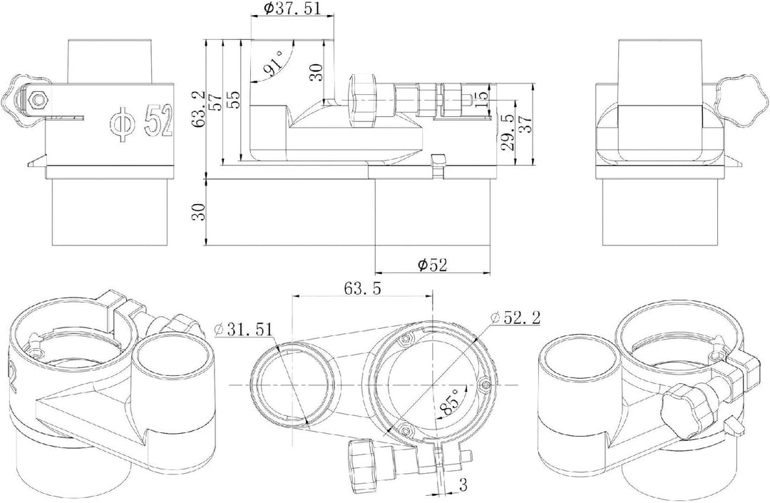 52 Mm Durchmesser Staubschuh für CNC-Fräsmaschine, 4040 3018 CNC-Fräsmaschine Staubschuh, Schlauchad
