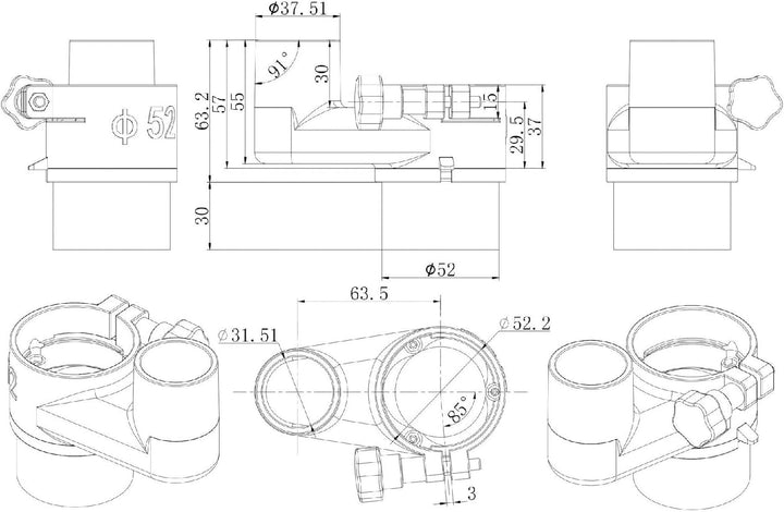 52 Mm Durchmesser Staubschuh für CNC-Fräsmaschine, 4040 3018 CNC-Fräsmaschine Staubschuh, Schlauchad