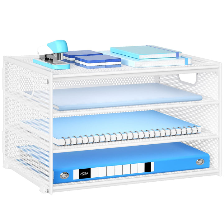 Marbrasse Schreibtisch Organizer,4-Stufiges Metall Netz-Briefablage mit Griff,Zeitungsordner,Papier