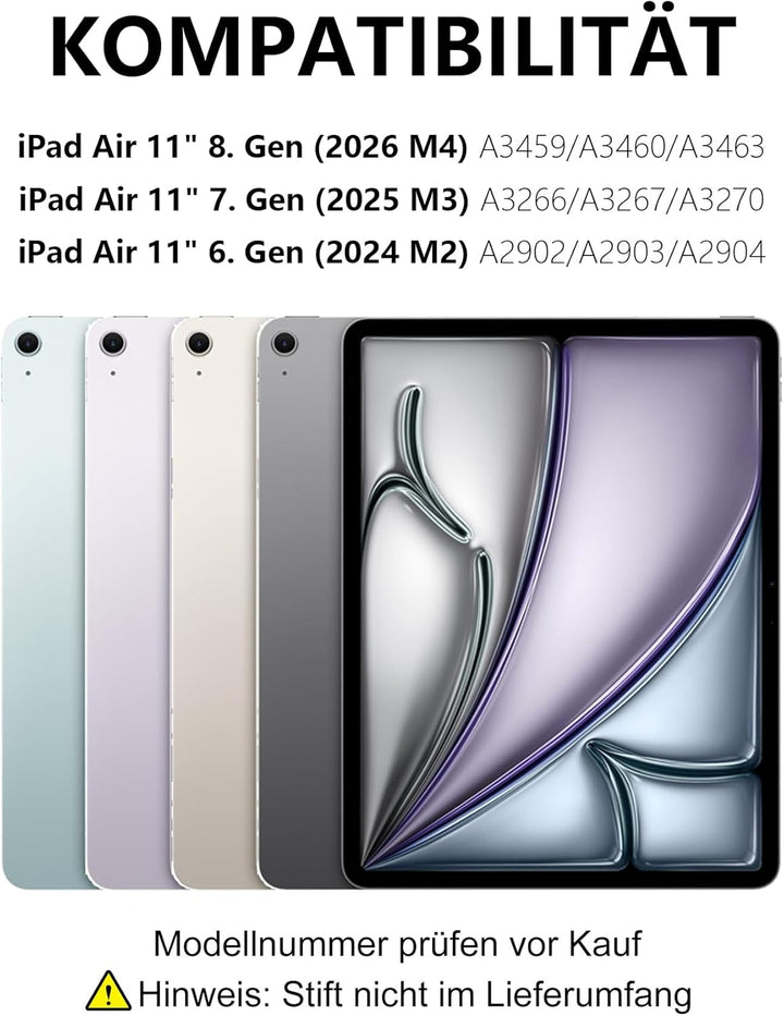 für iPad Air 11 Hülle mit 7-Farben Beleuchtung Tastatur für M3/M2 (2025/2024), Abnehmbare Tastatur,