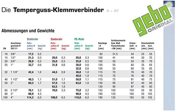 Gebo Armaturen 01.150.00.05 x Gebo Temperguss-Klemmverbinder A x48,3mm, Clear, 1 1/2 Zoll AG x 48.3