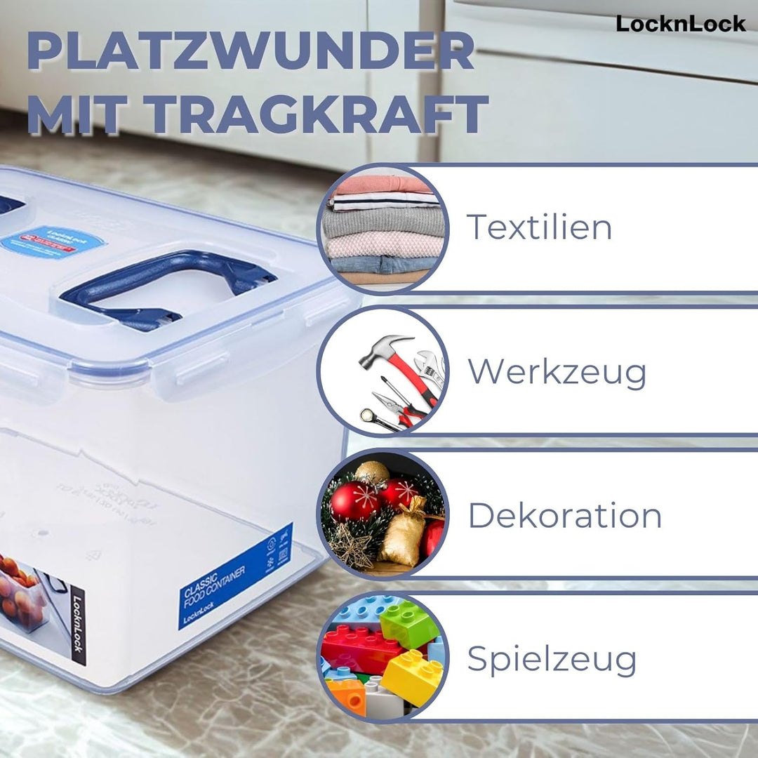 LocknLock PP CLASSIC Aufbewahrungsbox mit Deckel und Griffen | 16 L, 361 x 274 x 212 mm | 100 % Luft