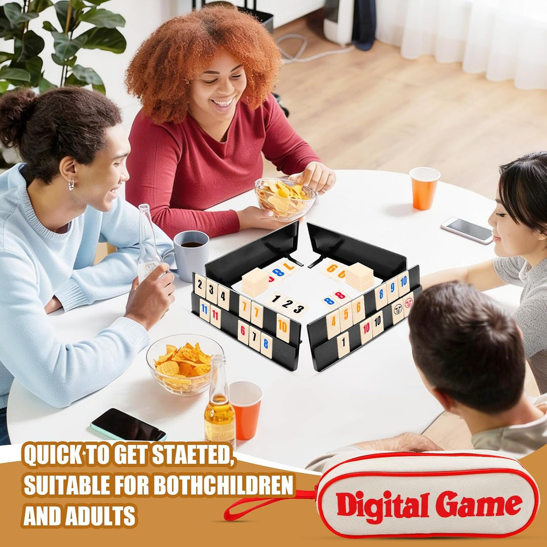 Rummy Spiel, Rummy Reisespiel Set mit 1 Aufbewahrungstasche 4 Stände 108 Spielsteinen, Klassische Tr