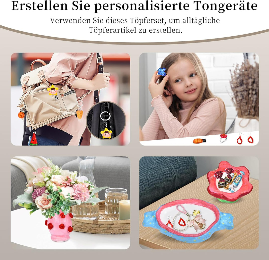 Herenear Lufttrocknendes Ton-Töpfer-Set für Anfänger, Töpferset für Zuhause, Ton Lufttrocknend in We