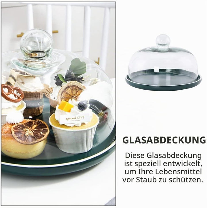 Yardwe Kuchen Glocke mit Keramik Kuchenständer Transparent Glasglocke Käseglocke Käse Torten Kuchen