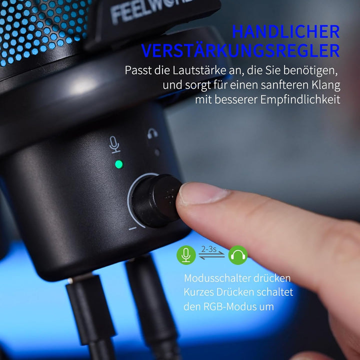 FEELWORLD VM1 USB-Gaming-Mikrofon mit Kragarmständer für Podcast-Aufnahmen, Computerspiele, Studio-M