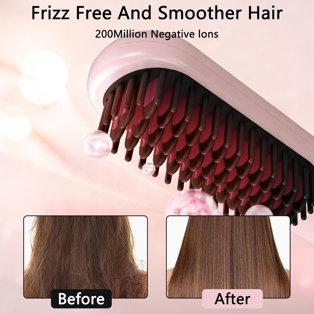 HENGBIRD Kabellose Glättbürste Pink Edition – 3-in-1 Haarglätter Bürste Zum Glätten, Locken & Pflege