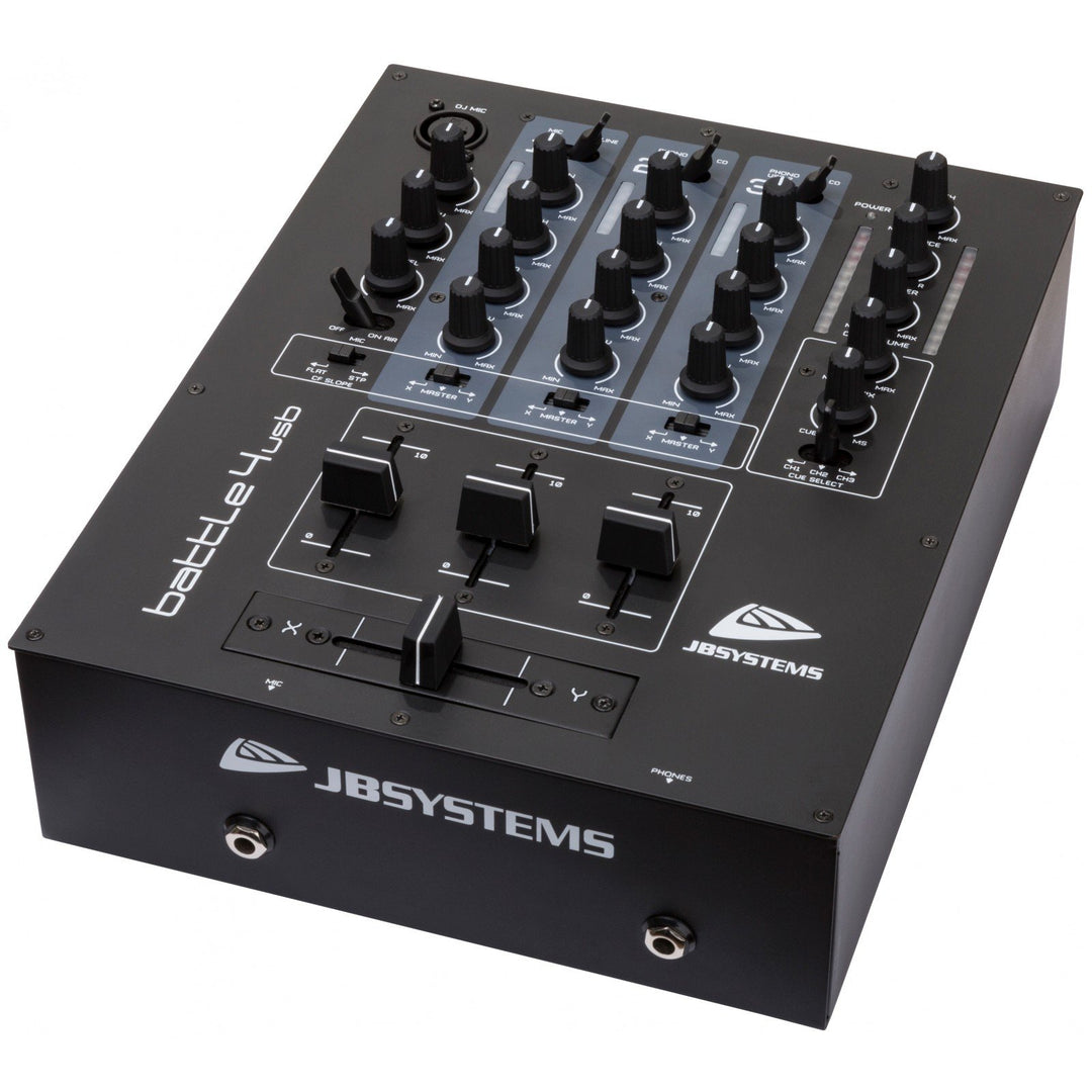 JB Systems BATTLE4-USB 4-Kanal DJ Mixer mit 9 Eingängen verteilt auf 4 Kanäle (3 Line-, 2 Phono-, 2