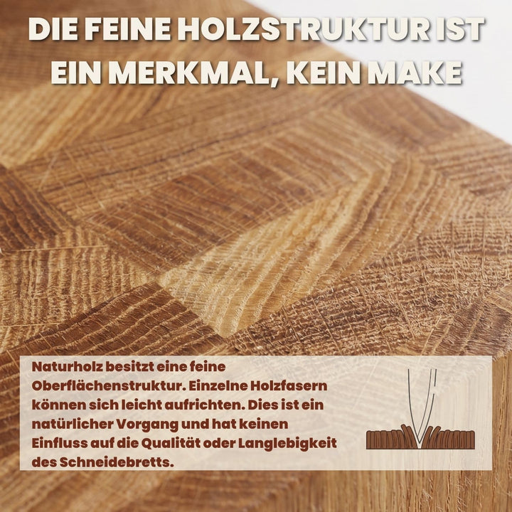 Premium Stirnholz Schneidebrett Eiche 50 x 30 x 4 cm schont die Messerklingen und sorgt für maximale